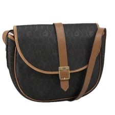 Christian Dior Honeycomb Canvas Shoulder Bag PVC Leather Black Auth 103541