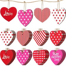 40 Pieces Valentine's Day Tree Decoration Pink Red White Wooden Heart Hanging Or