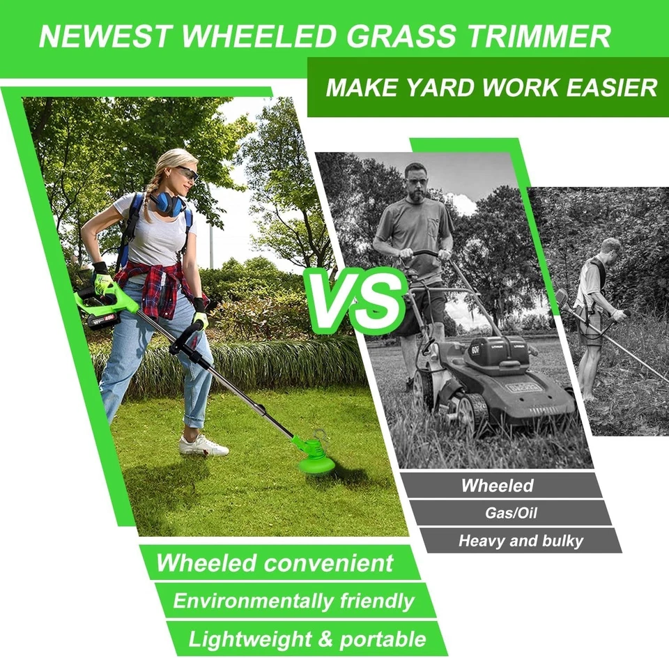 Cordless Electric Weed Wacker 21V 3 Batteries Foldable Lightweight Garden Tool - Image 4 of 4