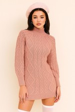 Almost Famous Pink Cable Knit Sweater Dress Women’s Medium Preppy Cozy Girly