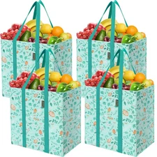 4 PK Grocery Bags Reusable Shopping Bags with Reinforced Bottom Heavy Duty Fo...