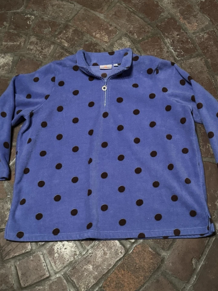 Quaker Factory Polka Dot 1/4 Zip Long Sleeve Blue Fleece Crystal Zipper Size 2X - Image 4 of 4