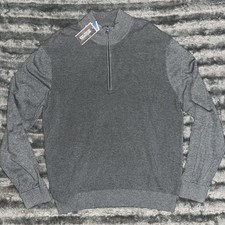 Michael Kors Mens Gray Waffle Knit 1/4 Zip Pullover Sweater Size L