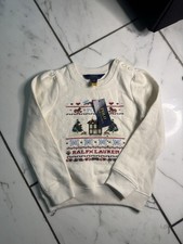 Polo Ralph Lauren Girls White Cotton Knit Crewneck Holiday Sweater Size 6