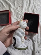 Vintage MMA Metropolitan Museum Of Art Chalkware Christmas Cat Ornament 1993