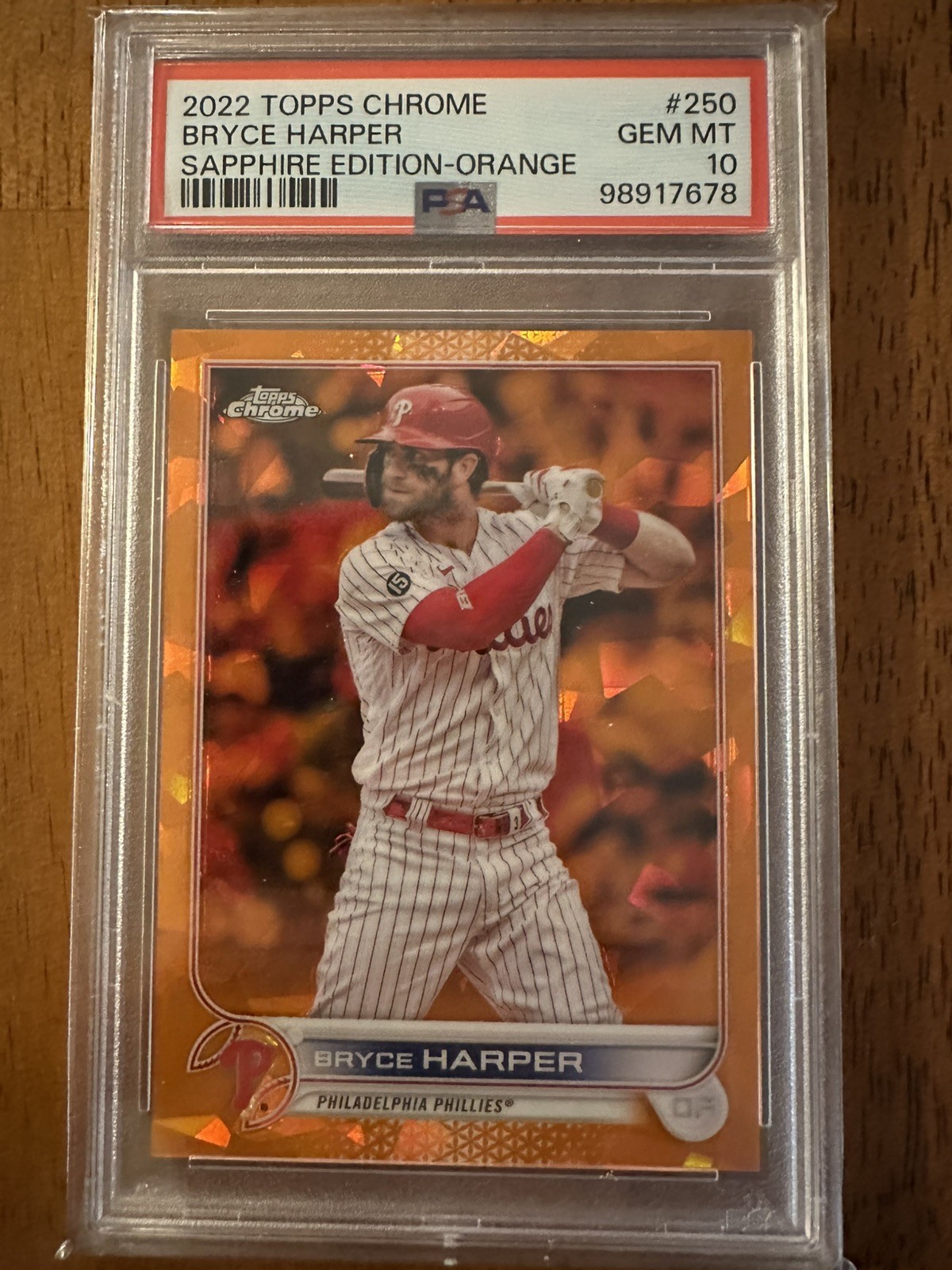 2022 Topps Chrome Sapphire Edition Bryce Harper #250 Orange /25 PSA 10 Phillies