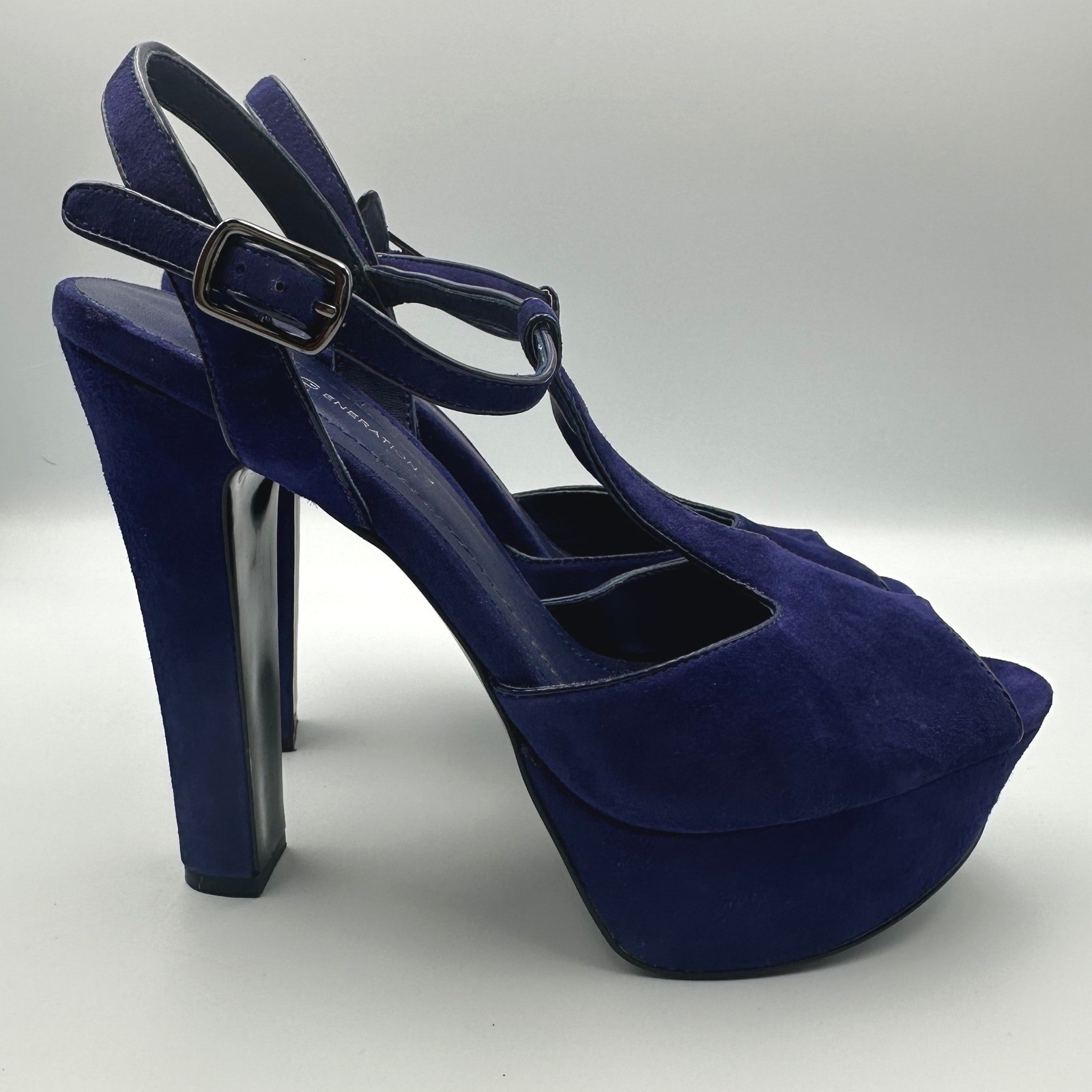 BCBGeneration Deep Purple Suede Platform Peep Toe… - image 2