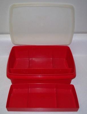 Tupperware Stow-n-Go 3-Piece Red Storage Container Organizer Box 767~768-769