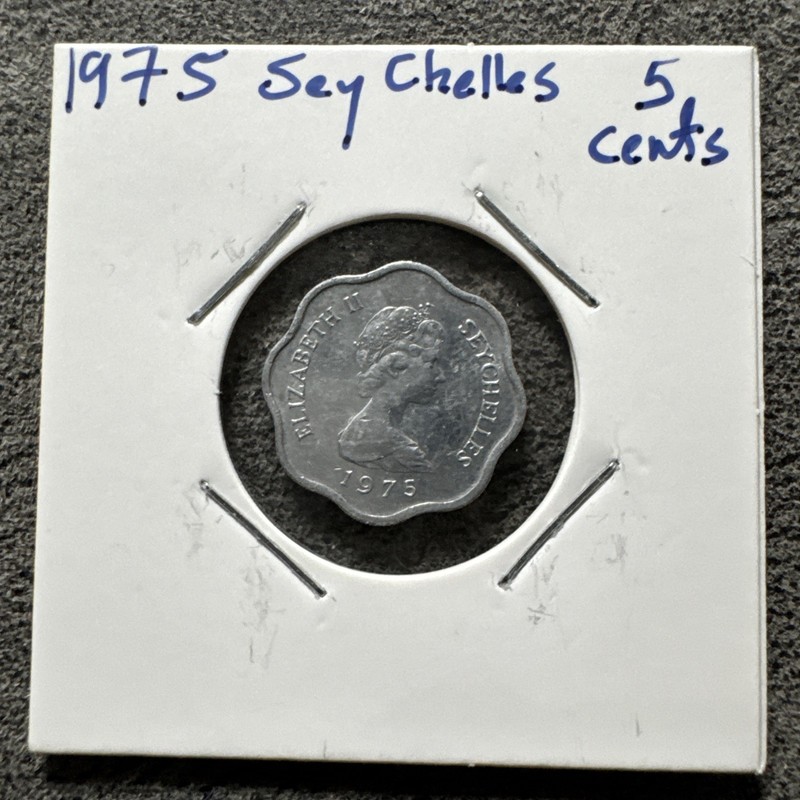 1975 Seychelles 5 Cent Scalloped. Aluminum Near Mint State