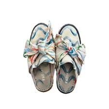 Farm Rio Tropical Wave Print Canvas Bow Platform Mule Sneakers Women's 7.5