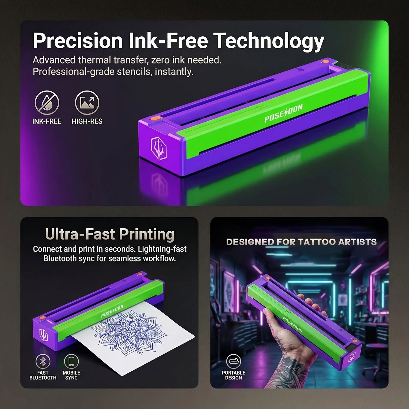 POSEIDON Bluetooth Tattoo Stencil Printer Wireless Thermal Transfer Machine image 3