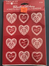 1990 s VALENTINES LACY HEARTS 4 SHEET STICKER PACK SEALED AMERICAN GREETINGS NIP