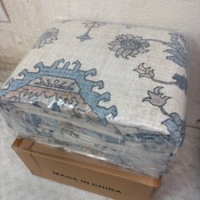 8x10ft Low Pile Area Rug, Machine Washable, Non Skip Vintage Floral Blue White