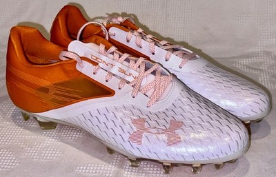 UNDER ARMOUR UA Blur Lux MC Shiny White Orange TD Football Cleats Mens Sz 8 14