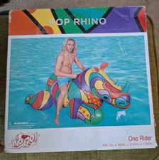 New POP Rhino Inflatable Ride On Colorful Pool Float H2OGO 79" X 40" H2OGo