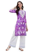 Georgette Women's Geogette Chikankari Embroidery Straight Kurta Summer Kurti