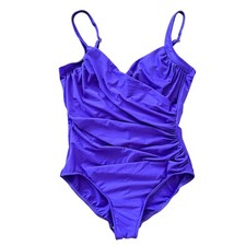 Miraclesuit Purple Draping V Neck One Piece Swimsuit Women Size 18 Beach Resort