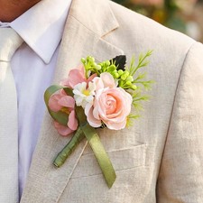 Flower Rose Boutonniere White Groom Wedding Buttonholes for Men Champagne 