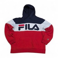 Fila 00s Colour Block Hoodie Red White Blue Logo Pullover Sweatshirt Streetwear 