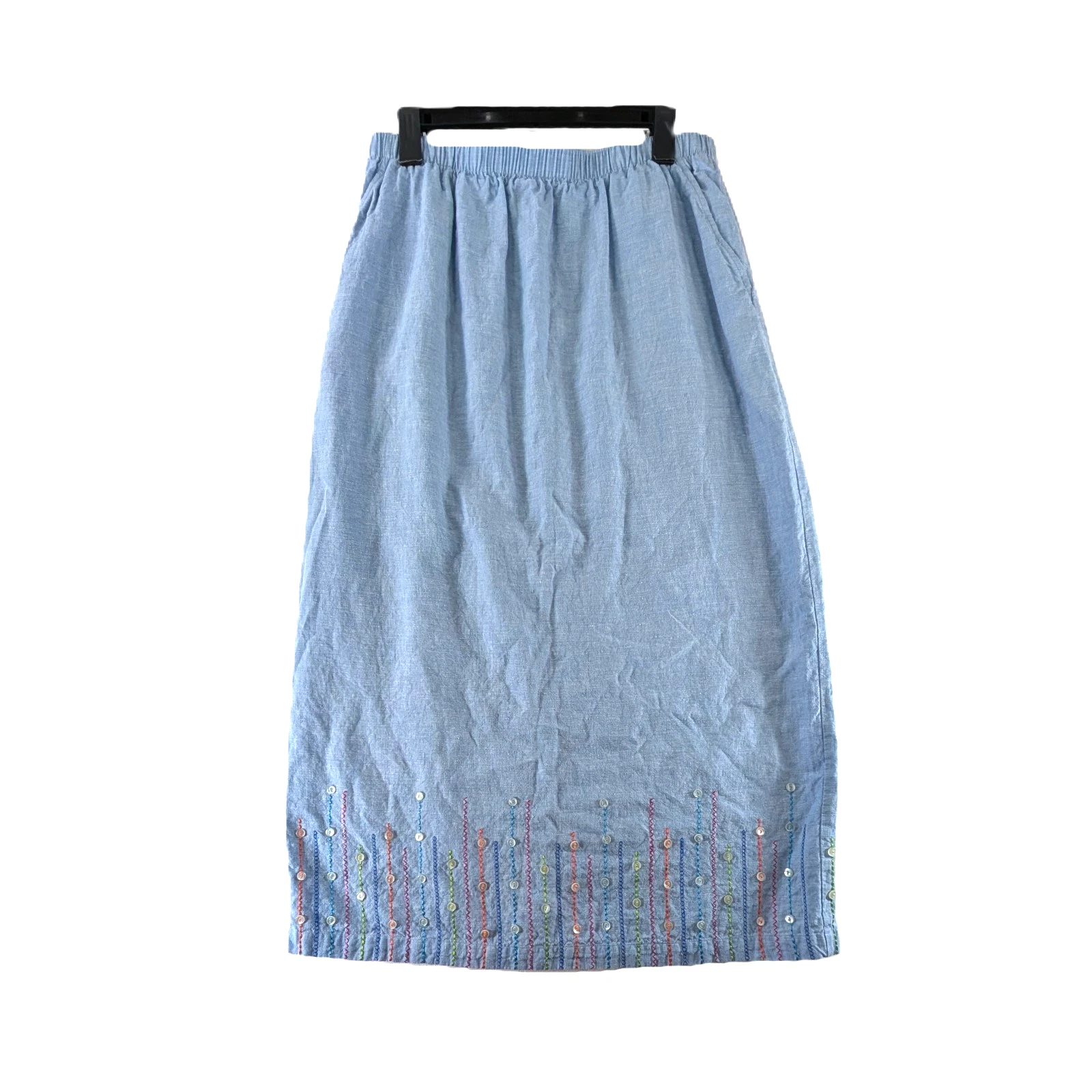 Bechamel Midi Maxi Skirt Womens Sz Large Linen Lyocell Pullon Pockets Embroidery