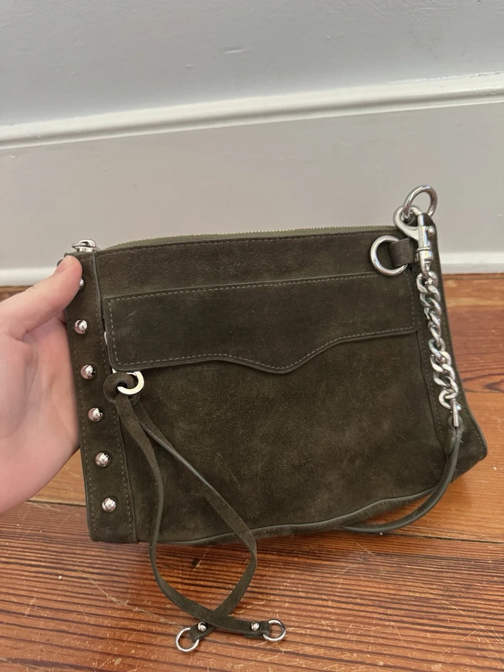 Bolso Bandolera Rebecca Minkoff Cartera MAB Tachuelas Gamuza $228 Cuero Verde Oliva Foto 2 de 4