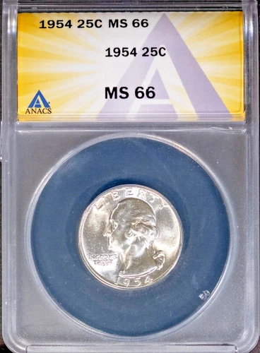 1954 25c Silver Washington Head Quarter MS 66 ANACS # 7695991 + Bonus