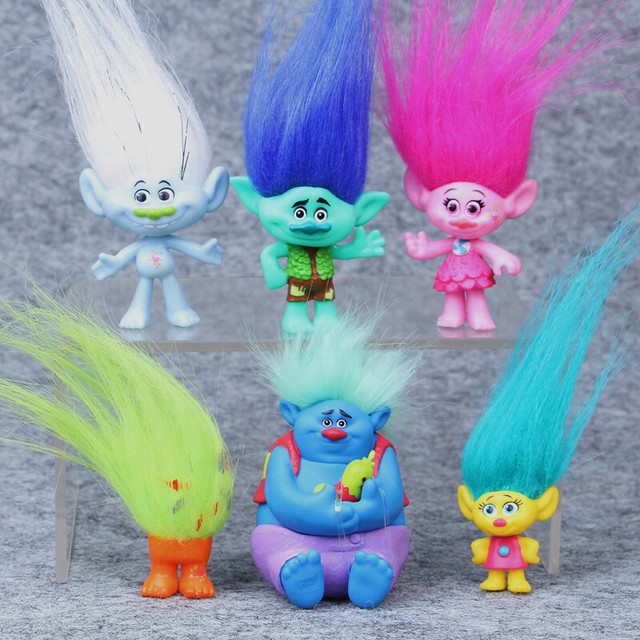 6pcs Trolls Figure Play Set Movie Cartoon Magic Long Hair Dolls