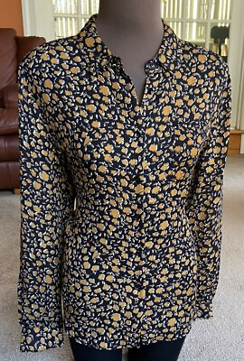 New PHILOSOPHY Floral Blouse Top Black Tan Multi Sz L 12 14 Ret $58 NWT