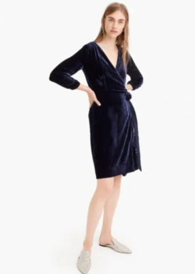 J Crew Velvet Wrap Dress Navy Blue Knee Length Tie Pockets Womens Sz 2 NEW $148 J Crew Velvet Wrap Dress Navy Blue Knee Length Tie Pockets Womens Sz 2 NEW $148