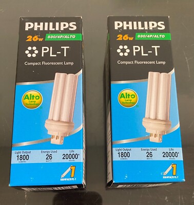 (2) PHILIPS PL-T 26W 830/4P/ALTO Compact Fluorescent Lamp GX24q-3 Base FREE SHIP