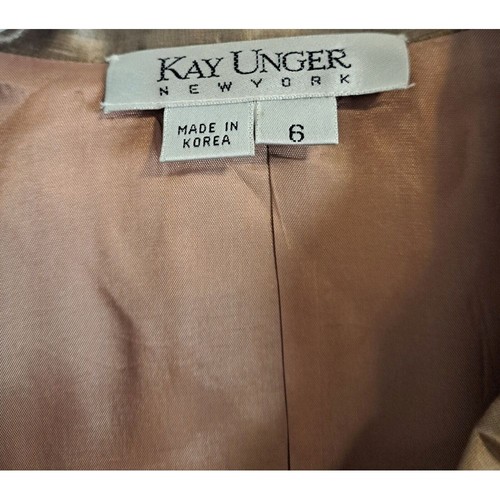 Kay Unger Women's Silk Size 6-S Gold Beige Solid Button Up Embroidered Jacket - Picture 5 of 7