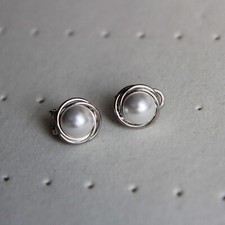 lever back stud earrings pearl silver 925