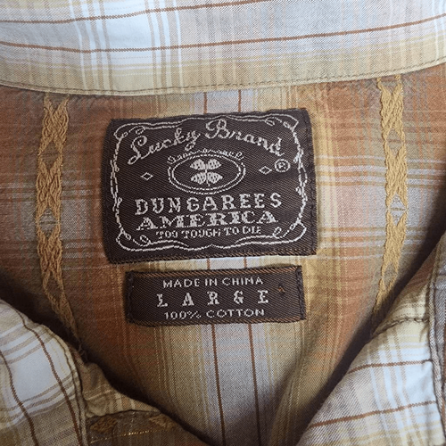 Salopette Lucky Brand America marrone e marrone con bottoni a pressione camicia manica lunga (L) - Foto 5 di 5