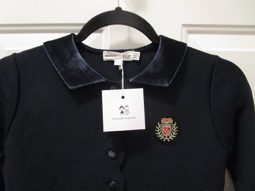 CHARLOTTE & GEORGE NAVY KNIT BLAZER WITH VELVET BUTTONS AND COLLAR NEW - Picture 2 of 4