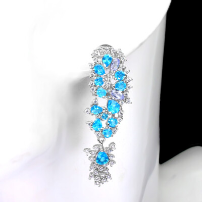 925 Sterling Silber Ohrringe Birne Apatit Natürlicher Edelstein Schmuck Geschenk