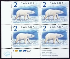 Canada Stamps — $2.00 Wildlife: Polar Bear Plate Block "C" — Sc #1690 — MNH