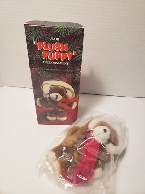 NIB Vintage 1984 Avon Plush Puppy Dog Christmas Tree Ornament New Sealed Bag