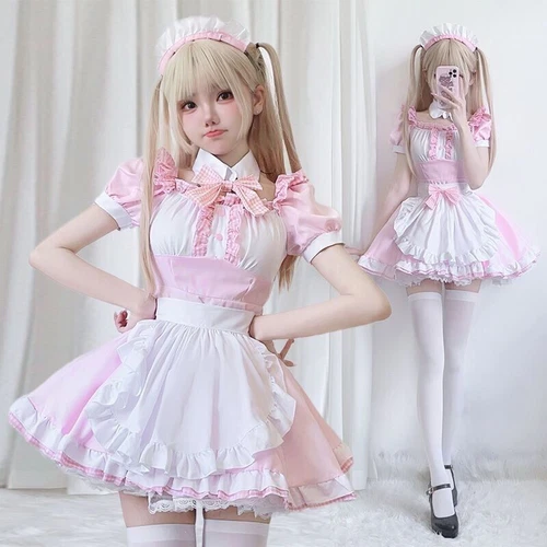 Damen Lolita süßes Rüschen Prinzessin Kleid Dienstmädchen japanisches Kleid Retro - Bild 4 von 9