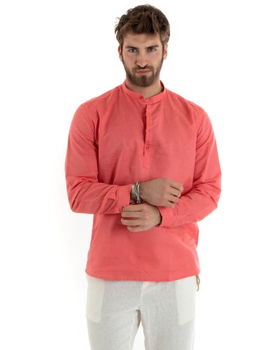 Camicia Uomo Casacca Manica Lunga Lino Tinta Unita Sartoriale Vari Colori - Imagen 56 de 96
