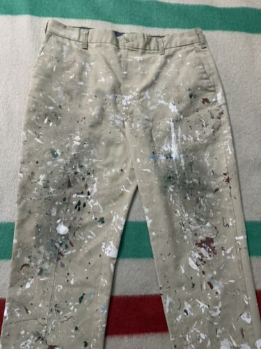 Vintage 70s 80s Painter Paint Splatter Distressed Chino Khaki Pants Size 36x28.5 - Picture 11 of 19