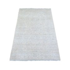 3' x 5' Delicate White Wool Hand Knotted Washed Out Peshawar Oriental Rug R74514