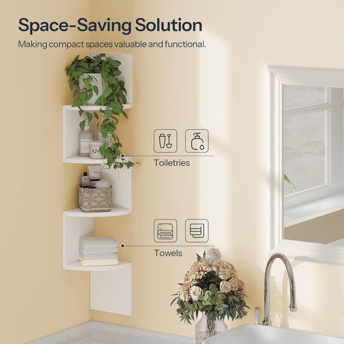 Corner Shelf Set of 2 Floating Corner Shelves Wall-Mounted Corner Bookshelves - Picture 16 of 28