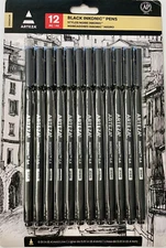 Arteza Premium Black Inkonic Pens ~ 12 Pc ~ 0.4 mm Line