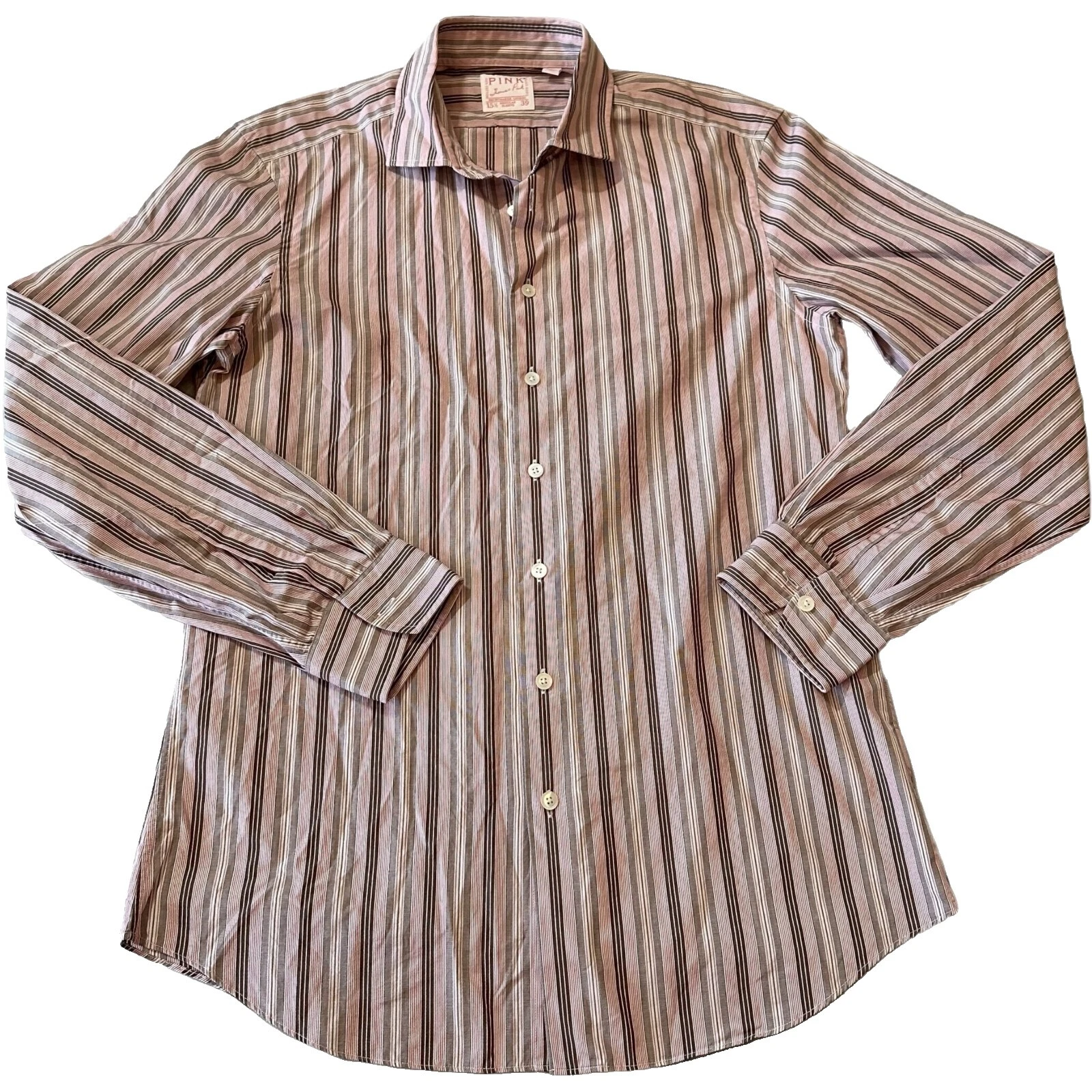 Rayas Thomas Pink 100% Algodón Camisas de vestir para hombres