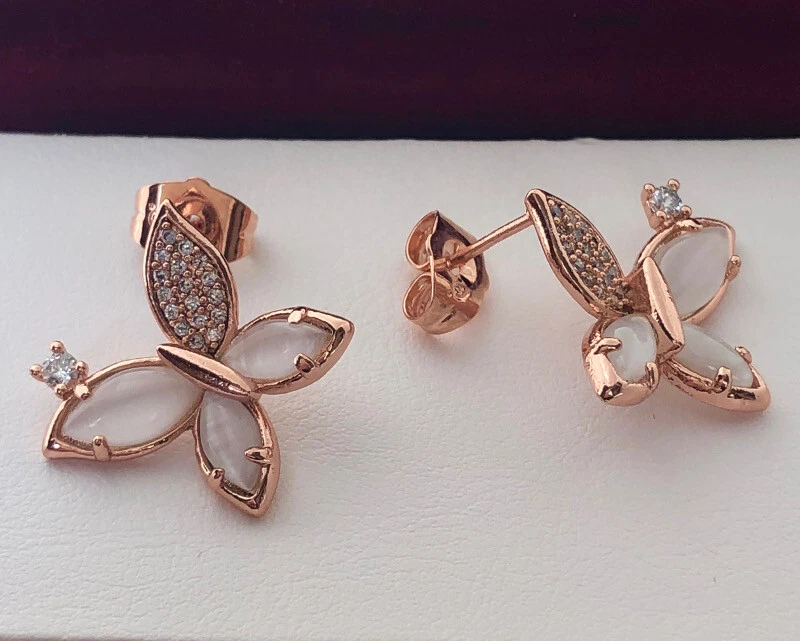 Edel Schmetterlinge Ohrringe Ohrstecker Perlmutt Zirkonia 750er RG 18K Rosegold - Bild 3 von 4