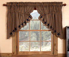 Navy Star Patch Drawstring Prairie Swag Blue & Tan Check Country Farmhouse