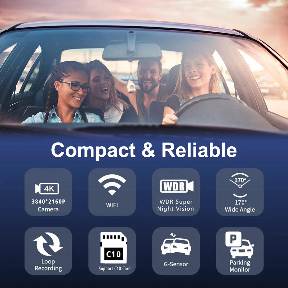 4K Dash Cam WiFi Ultra HD Dash Camera Parking Mode Recorder Free 32GB Card - Image 4 of 4