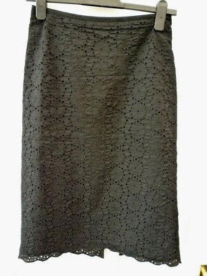 M&S Ladies Size 8 Black Smart Broderie Anglaise Below Knee Straight Pencil Skirt