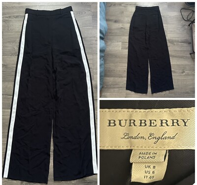 BURBERRY black high wide leg pants sz 6 Women New NWT designer luxury Authentic