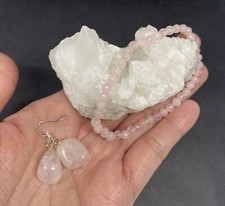 Rose Quartz Genuine Stone Handmade Earrings, bracelet,  Quartz Cluster Set